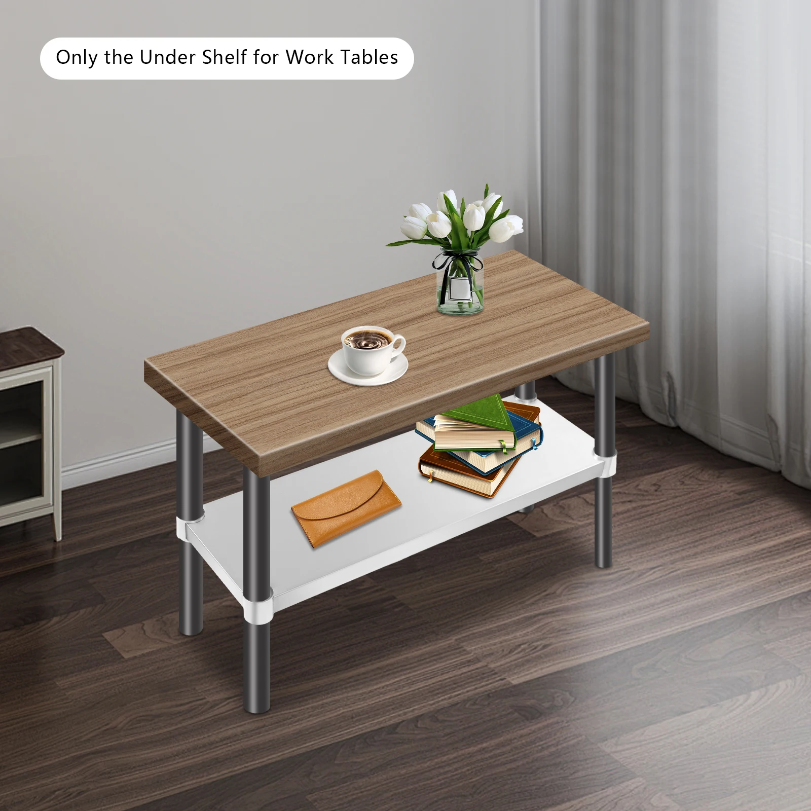 Adjustable Stainless Steel Undershelf for Workbenches & Utility Tables, 27.87x9.76in Lower Storage Shelf, 100kg/220 lbs Max Load