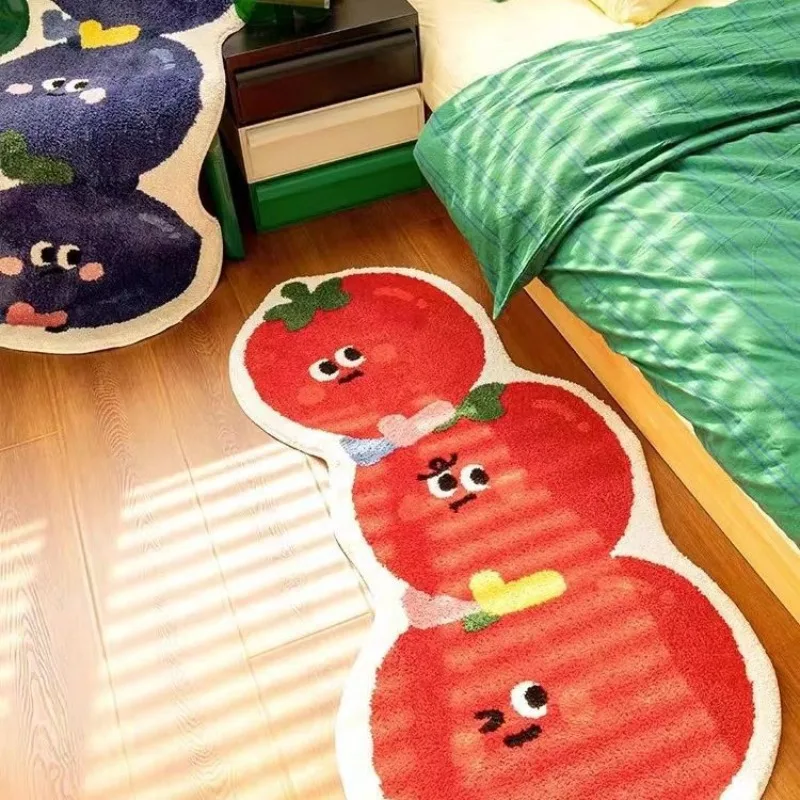 

Cute Cartoon Fruit Rug Tomato Design Soft Plush Carpet Cozy Bedside Runner Healing Aesthetic Home Decor Floor Mat