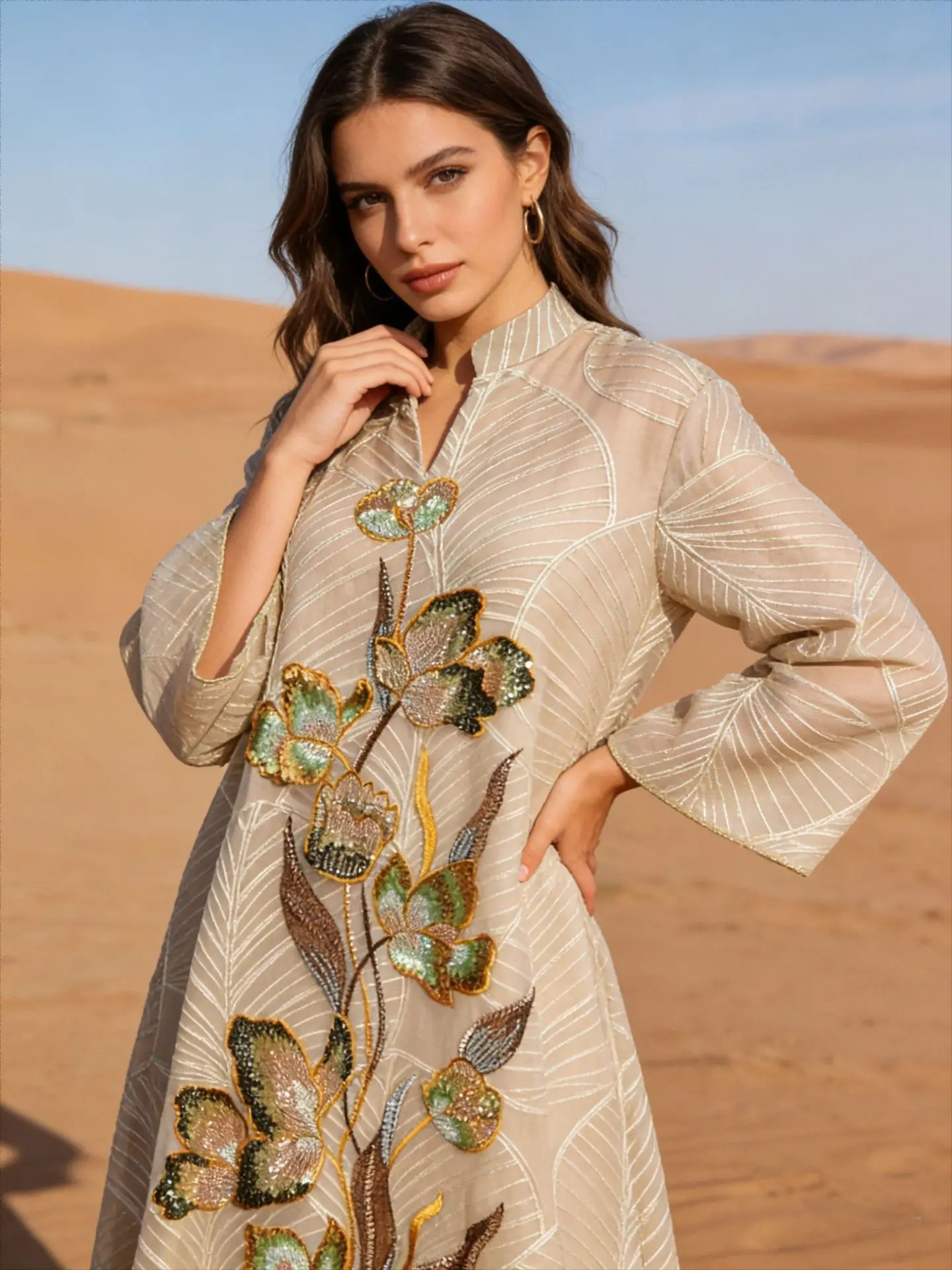 

Изысканная прозрачная вечерняя абайя с вышивкой, роскошная абайя с золотой отделкой, традиционное арабское исламское платье