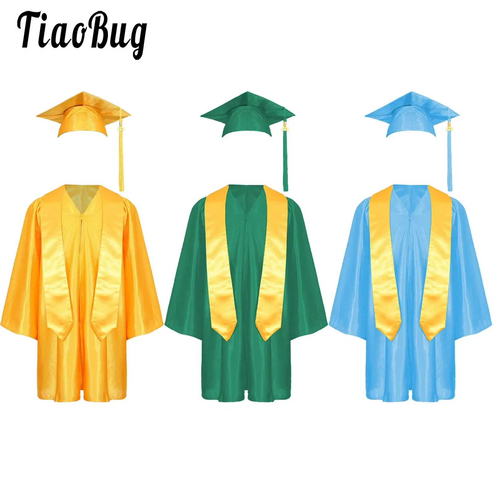 

Boys Girls Preschool Kindergarten Graduation Gown Robe Cap Uniform Set with 2025 Badge Tassel Middle School Graduation 2Y-14Y