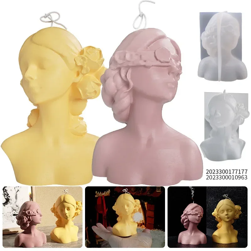 New Closed Eye Blindfold Girl Silicone Candle Mold 3d Cute Rose Girl Aromatherapy Plaster Soap Crafts Resin Mold Home Decor Gift