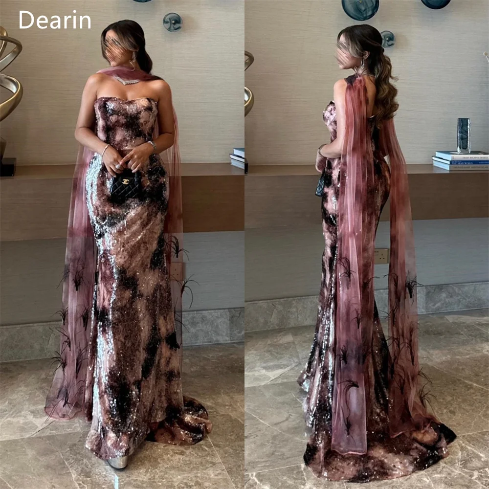 

Customized Formal Dress Evening Women Dearin Strapless Mermaid Floor Length Skirts Draped Ribbon Sleeveless Bespoke Occasion Dre