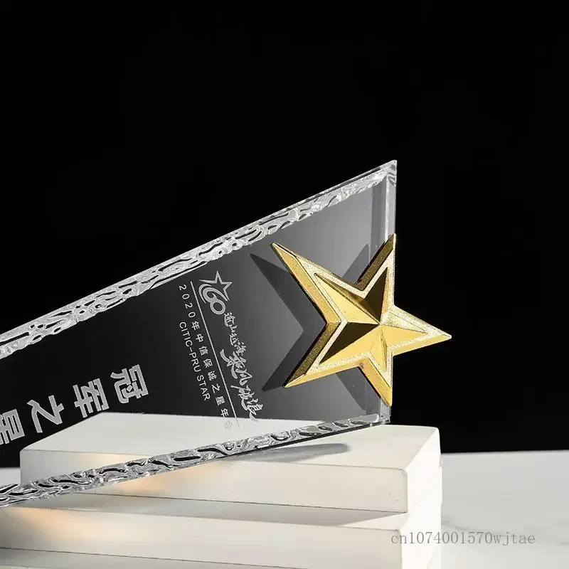 تخصيص الإبداعية المعادن الخماسي الكأس الكريستال الشفاف جائزة ممتازة فريق الموظف تذكارية ديكور الراقية ميدالية ، 1 قطعة