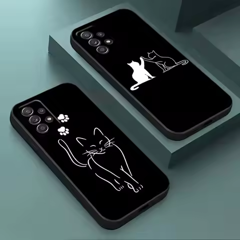 Black Cat Line Phone Case For Samsung Galaxy A15 A25 A24 A23 A22 A21S A20s A13 A10 A05S A04 A03 A02 A14 A15 Soft Back Cover Cats