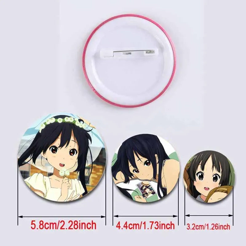 Cute Music Anime K-ON Round Brooch Pin on Backpack Cartoon Figure Hirasawa Yui Akiyama Mio Cosplay Badges Bags Clothing Jewelry