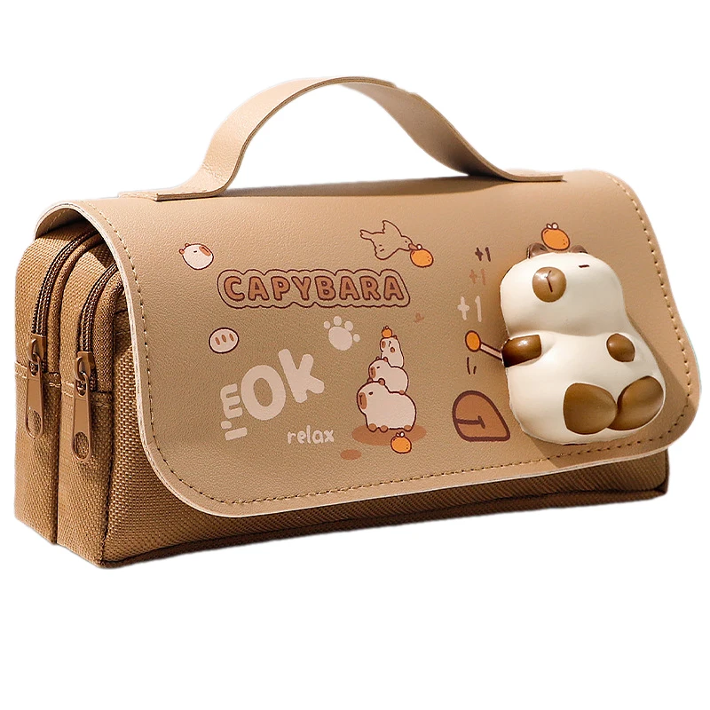 Cute Cartoon Capybara Panda Pen Bag Fashion 3-layer Large Capacity Stationery Organizer Multifunctional Pen Box Children Gifts