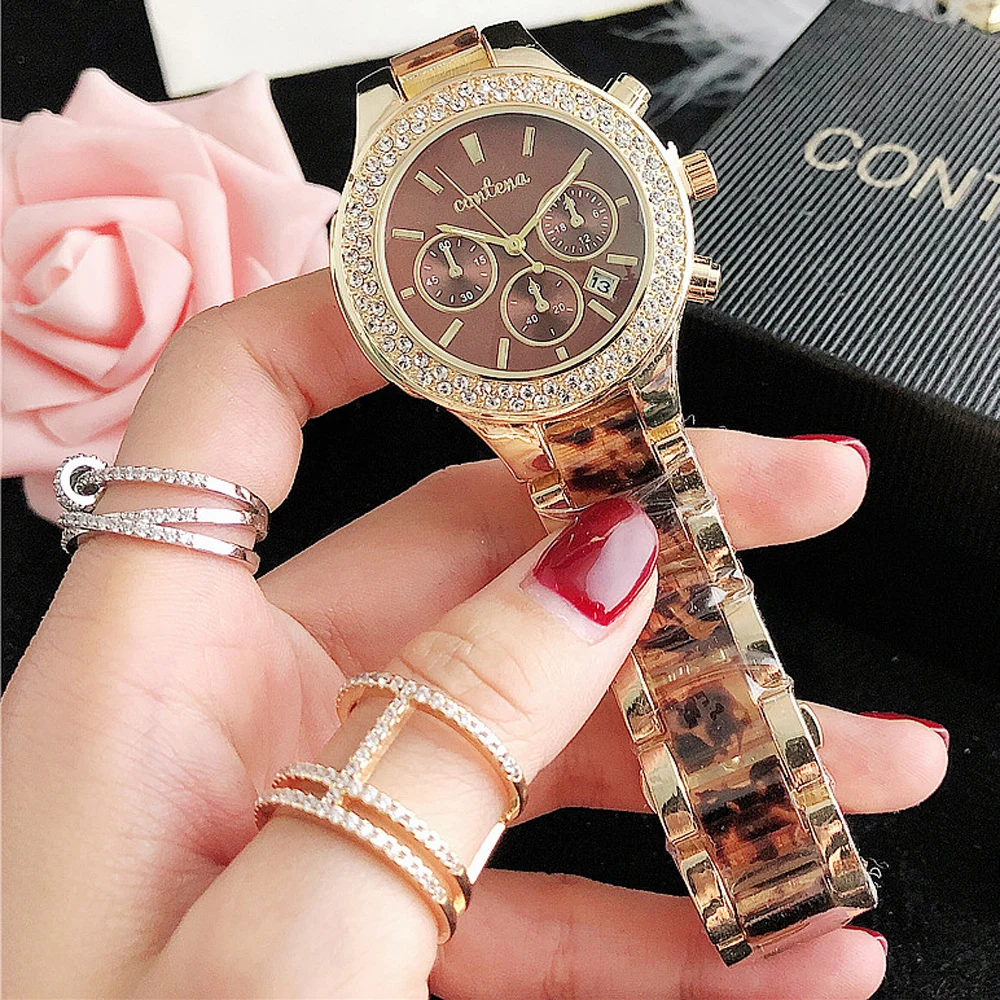 CONTENA Brand Women\'s Watch Luxury Crystal Gold White Quartz Wristwatch for Women Fashion Elegant Female Clock Relogio Feminino