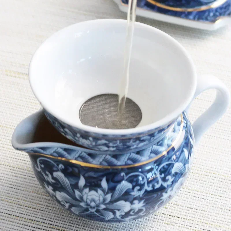Chinese Tea Set Accessory, Tea Residue Filter, Blue and White Porcelain Infusers, Ceramic Strainer, Funnel and Stand, Jingdezhen