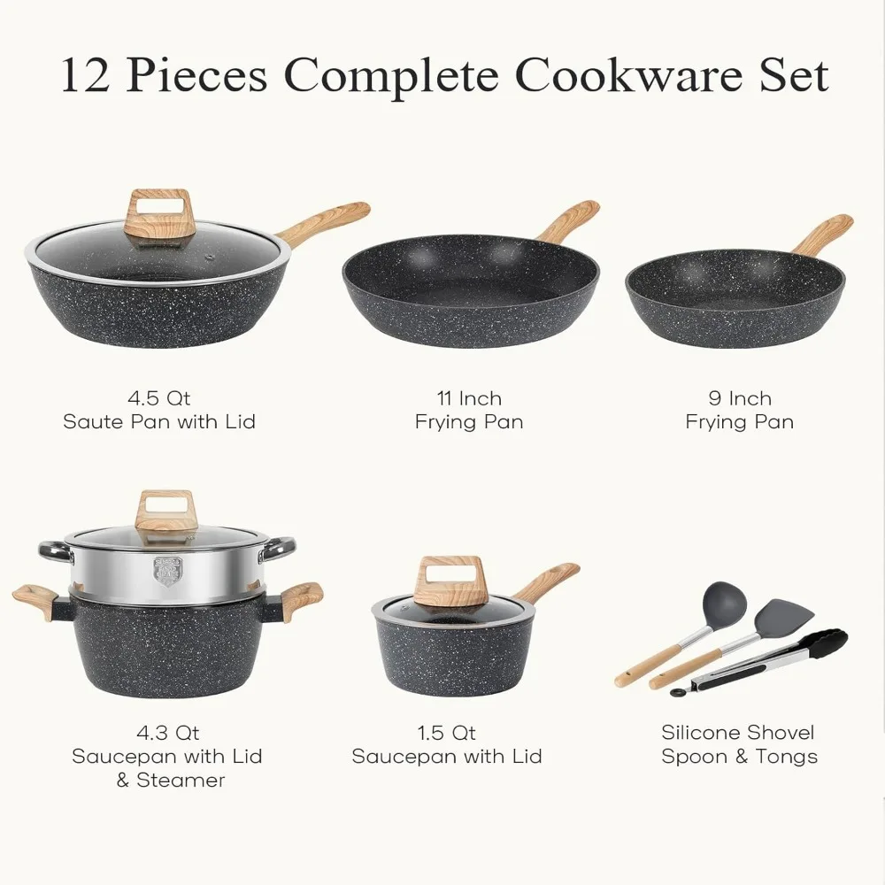 12 Pcs Pots and Pans Set Non Stick Kitchen Cookware Sets Nonstick