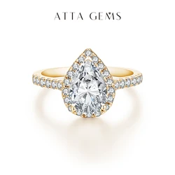 ATTAGEMS Pear Cut 2.0CT D Color VVS1 Luxury Moissanite Ring Real 925 Sterling Silver for Women Engagement Wedding Jewelry Gift