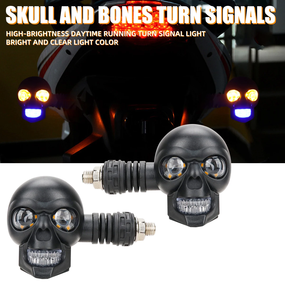 2PCS Motorcycle LED Dual Color Skull Shape Waterproof Fog Light  Auxiliary Headlights ATV Scooter Driving For Racer Spotlight