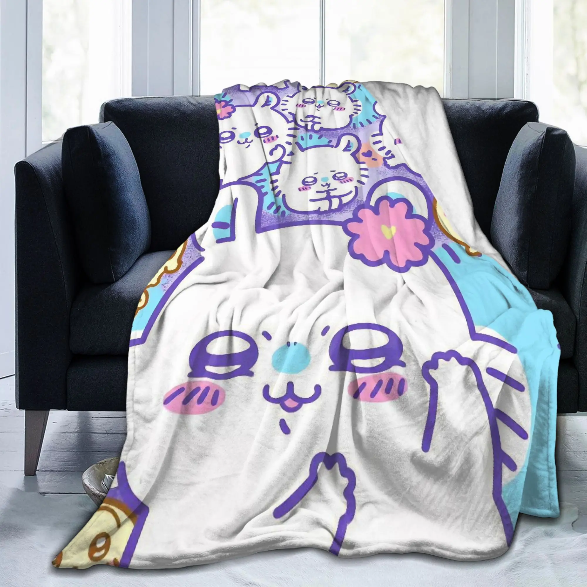 Chiikawas Hachiwares Usagis Kawaii Anime Blankets Fleece Summer  Breathable Super Warm Throw Blankets for Home Office Rug Piece