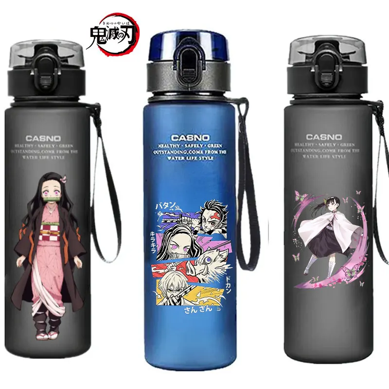 Demon Slayer Water Cup Drinking Outdoor 560ml Nezuko Tanjirou Water Bottle Children Portable Plastic Cartoon Large Capacity