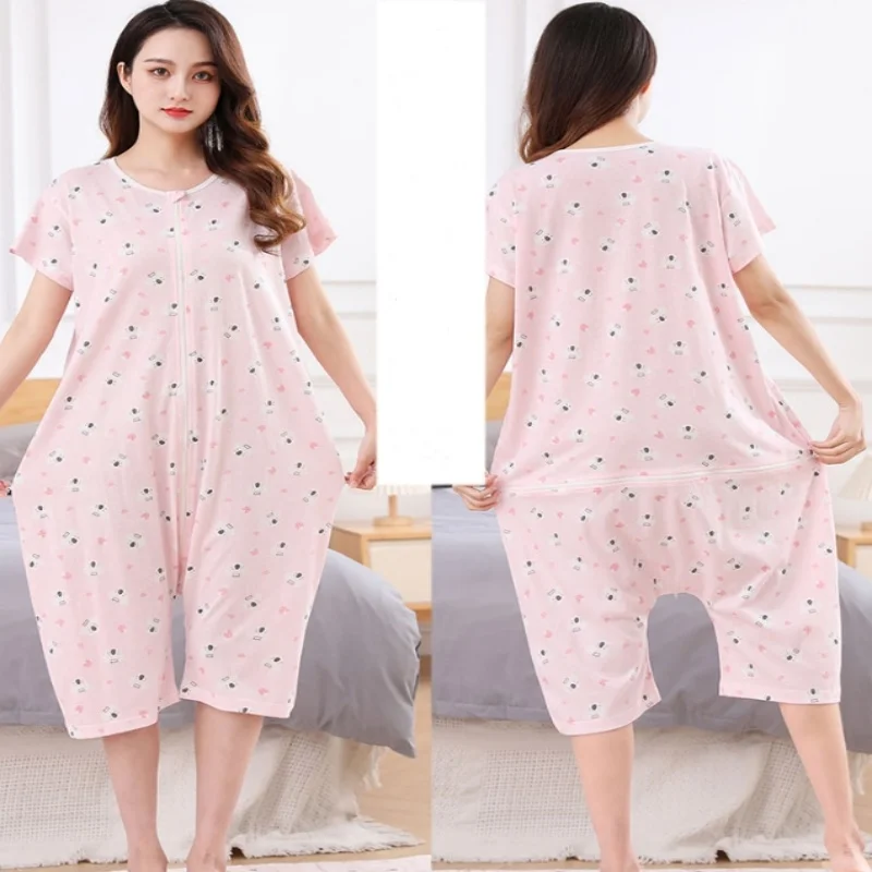 

Sexy Short Sleeve Adult Baby Jumpsuit Breathable Soft Sissy Party Costumes ABDL Pink Zipper Cotton Pajama Jumpsuit Summer