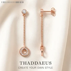 Round Rose Gold Drop Earrings Brand New Europe Fine Jewelry For Women Romantic Gift In Sterling Silver 925