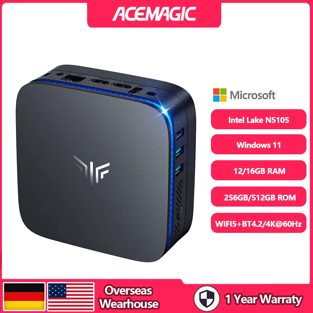 ACEMAGICIAN-Mini ordenador de escritorio AK1PRO, Celeron N5105, 2,9 GHz, 16GB RAM, 512GB SSD, M.2, 4K, UHD, HDMI X 2, para negocios