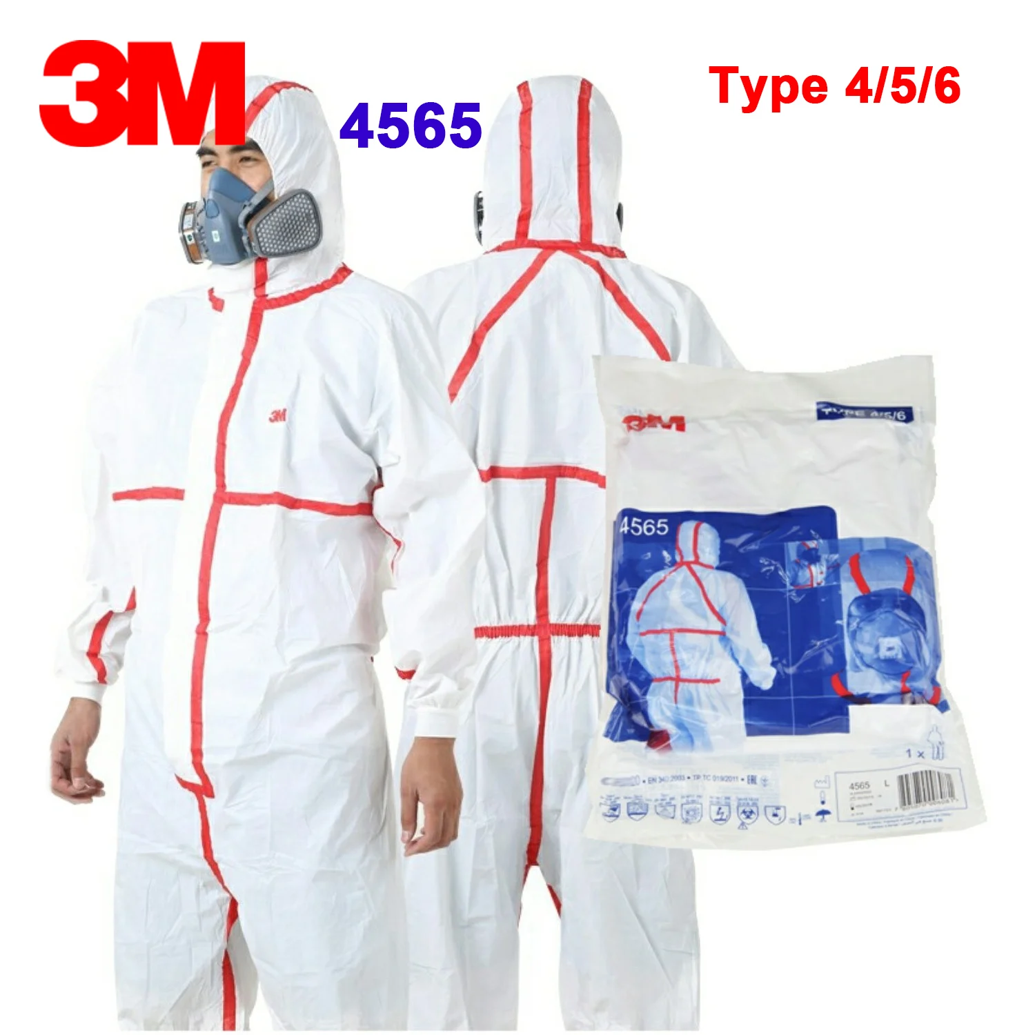 3M 4565  Protective Coverall Anti Dust Anti Static Radiation Liquid Spray Pesticide Paint Cleaning Clothing Type 4/5/6