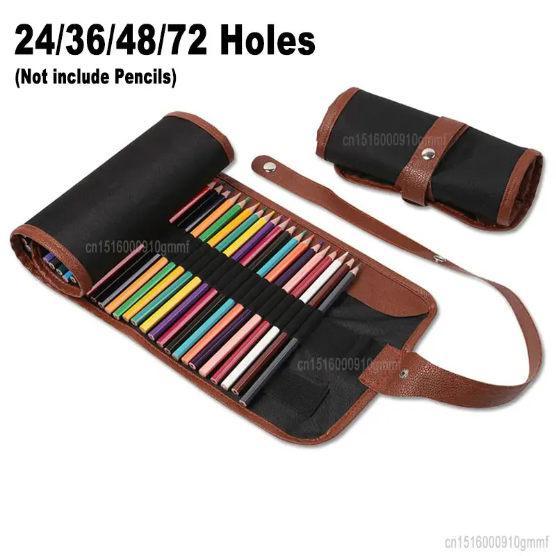 Imagem -02 - Lona Roll up Pencil Bolsa Suporte do Envoltório Bolsa de Armazenamento Art Sketch Drawing Pen Case Organizador de Papelaria Presente 24 36 48 72 Buraco Slots