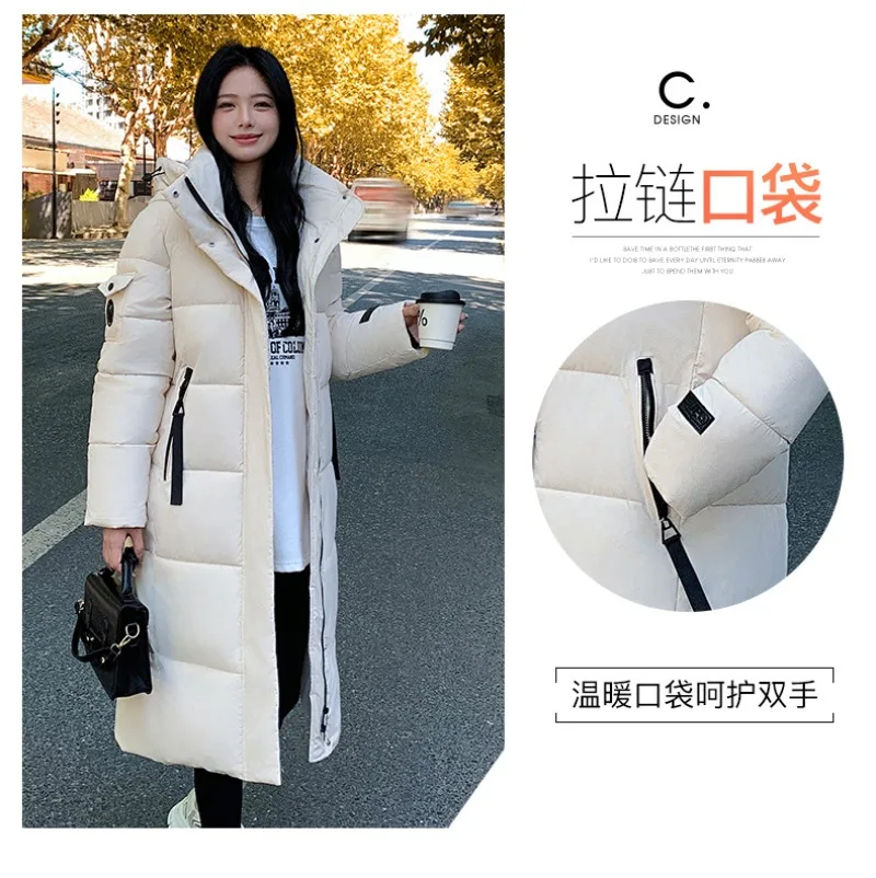 2026 Fashion Down Winter Cotton-padded Jacket Men Women Couple Clothes Long Parkas Thicken Warm Tops Hooded Overcoat Loose Coats