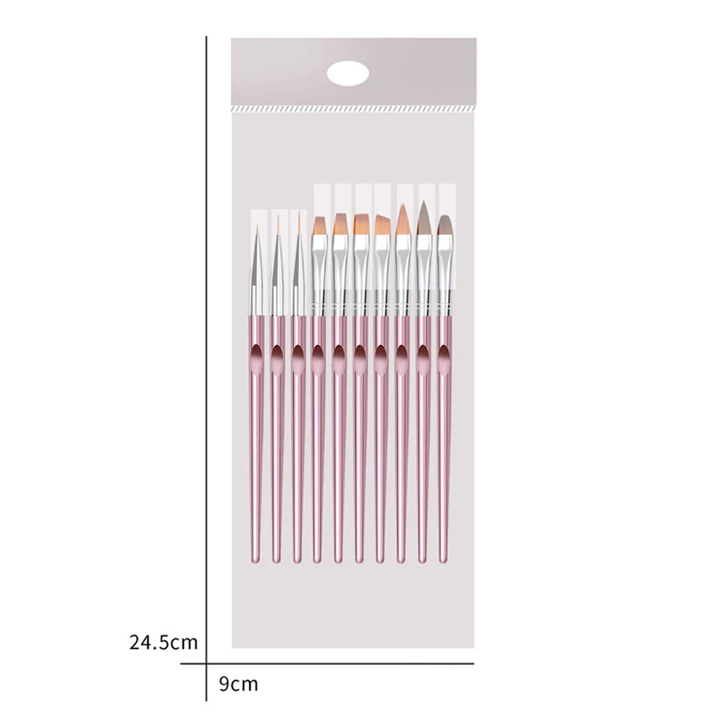 10 pçs escova da arte do prego e caneta pontilhada conjunto de cristal leve alça longa portátil ferramentas pintura do prego para uso em salão de beleza em casa