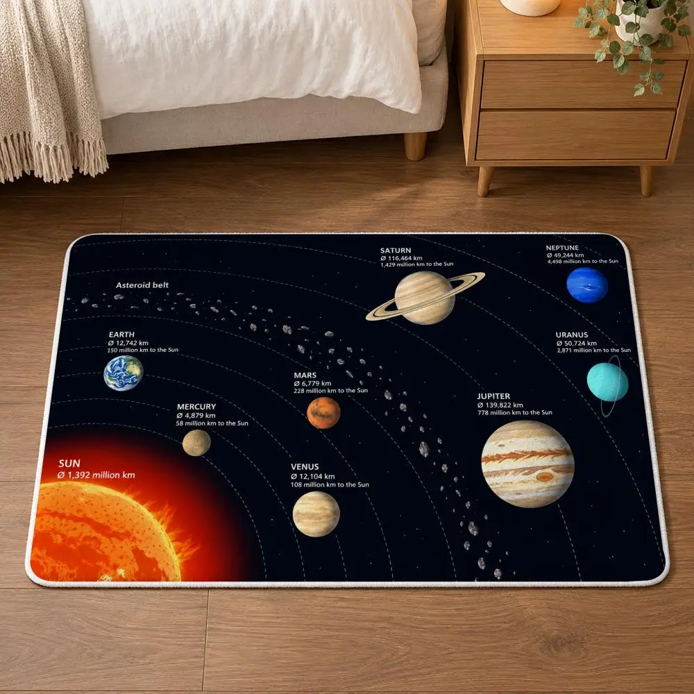 Solar System Planet Orbit Chart Floor Mat Flannel Rug Soft Non Slip Door Mat for Bathroom Bedroom Entryway Home Decor Gift