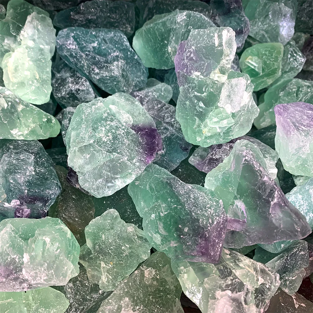 Veemake 4 Beads Natural Rough Crystal Fluorite Bulk Raw Mineral Healing Stones for Tumbling Wire Wrapping Wicca Reiki Meditation