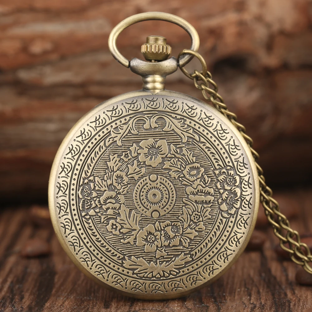 Classic Retro 9 3/4 Platform Pocket Watch with Necklace Chain Quartz Pendant Pocket Clock Arabic Numerals Dial Timepiece Gift