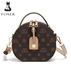 FOXER Sign PU Leather Women's Circular Messenger Bag Fashion Female Monogram Shoulder Crossbody Bag Girl PVC Round Small Handbag