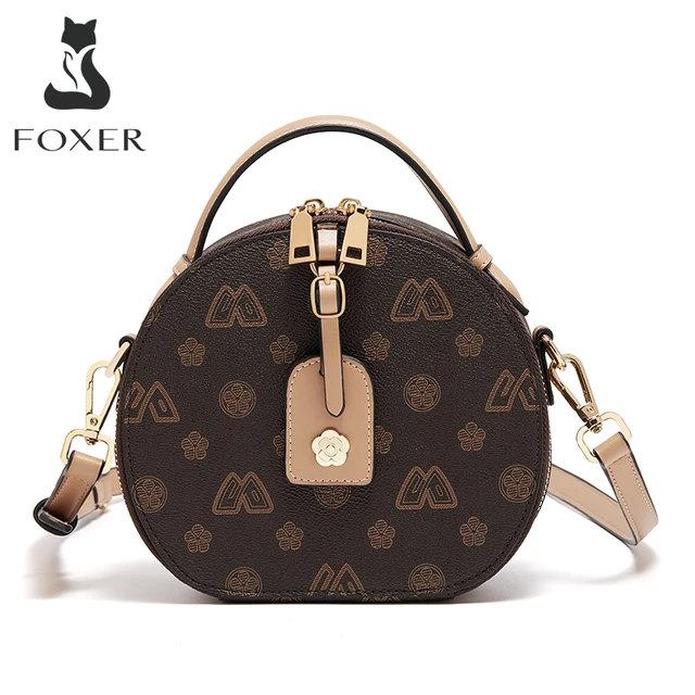 FOXER Sign PU Leather Women's Circular Messenger Bag Fashion Female Monogram  Shoulder Crossbody Bag Girl PVC Round Small Handbag - AliExpress