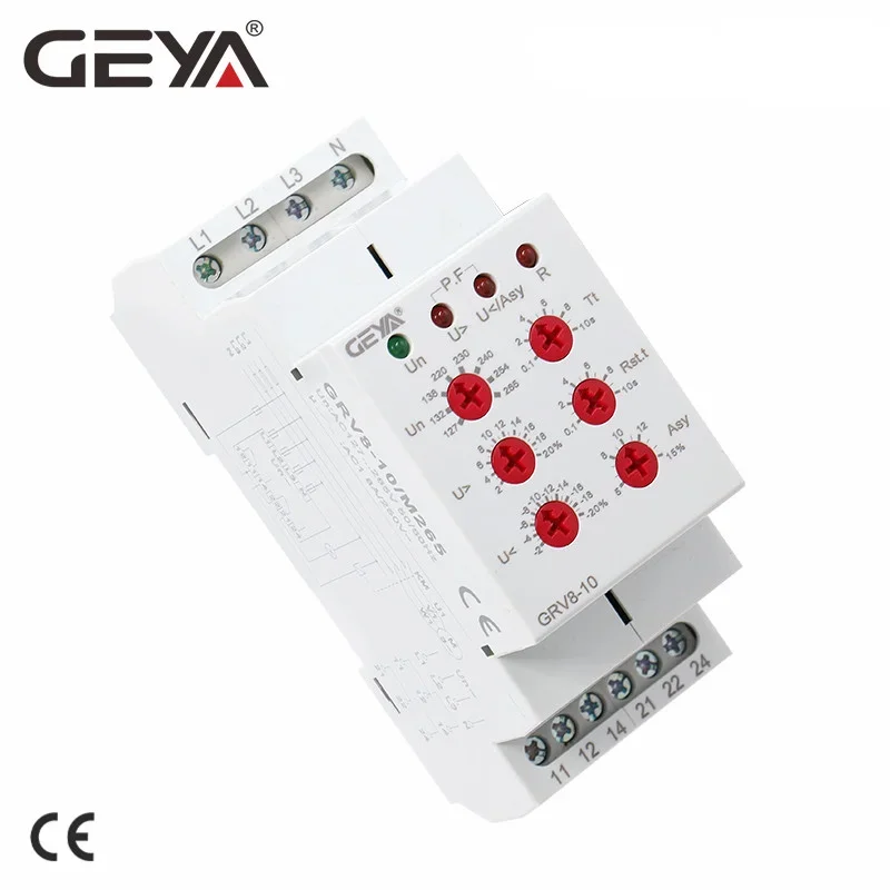 GEYA GRV8-10 NEW 36mm Width 3 Phase Voltage Monitoring Relay with Reset Time 0.1s-10s Voltage Relay