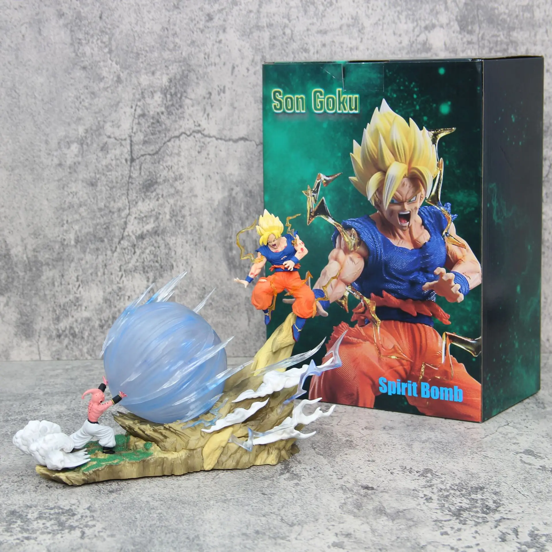 21cm Dragon Ball Goku Vs Majin Buu Spirit Bomb Anime Figure Model Statue Collection Desktop Decoration Ornament Light Toys Gifts