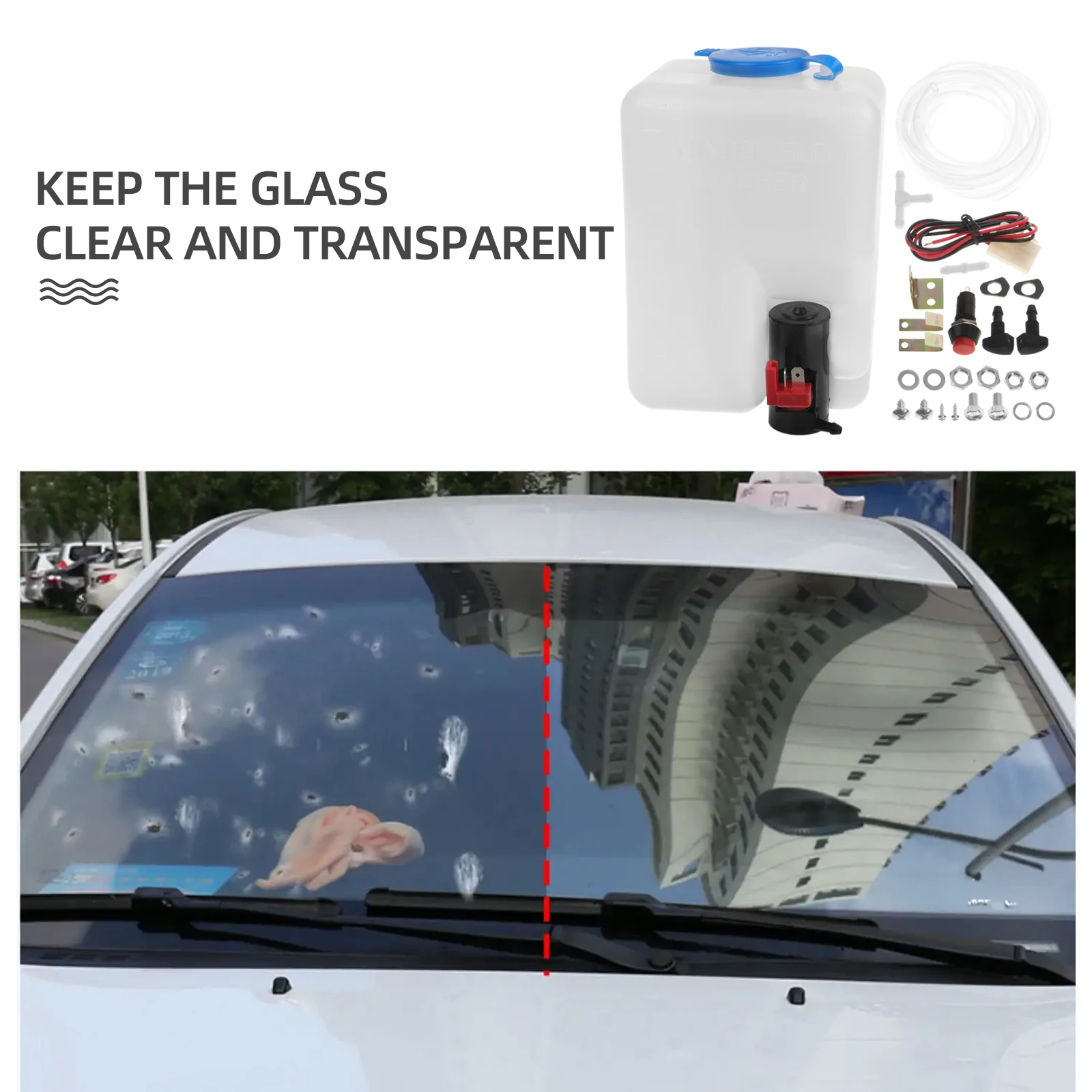 

Car Windshield Washer Reservoir Bottle Tank Washing Kit Hose Windscreen Tube Travel Automotive Water