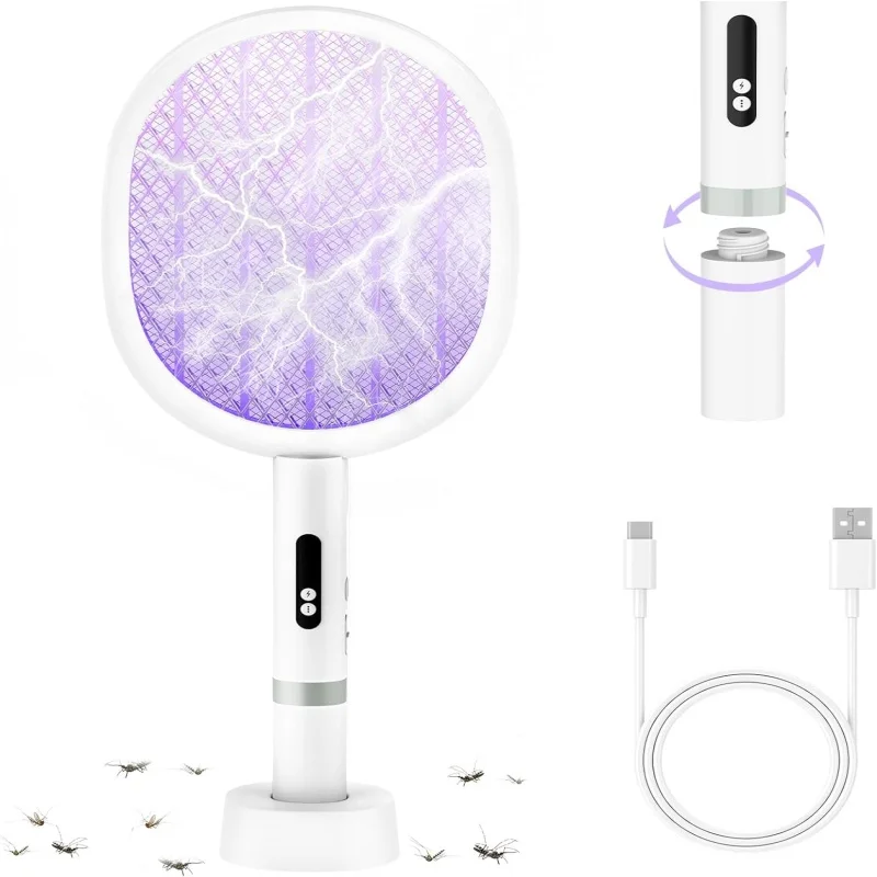 Type-C rechargeable insect killer, detachable handheld and automatic tapping mode, 4000V indoor and outdoor electric fly swatter