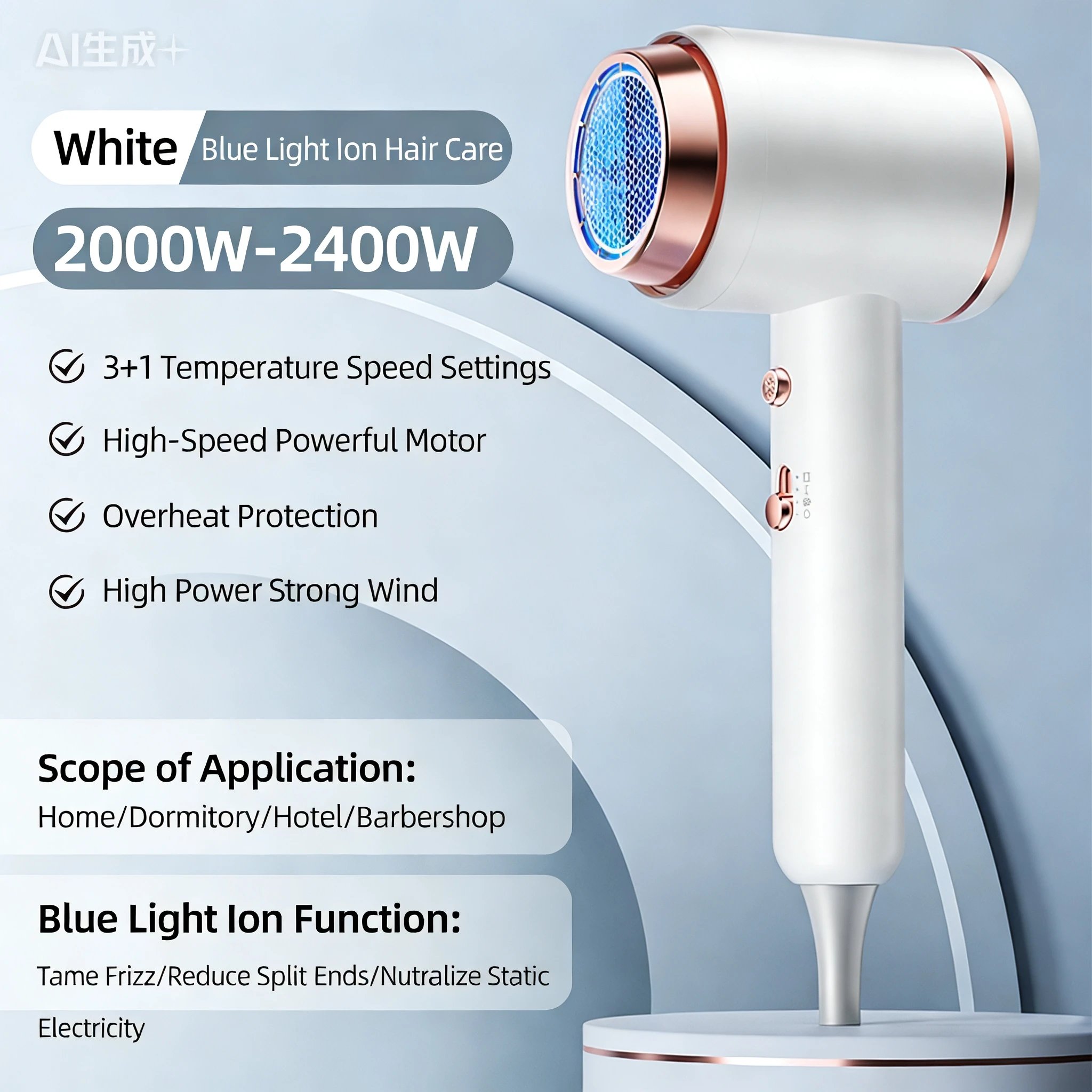 2400W High-Power Professional Portable Hair Dryer Thermostatic Heating And Cooling Negative Ion Hair Dryer gallery 5