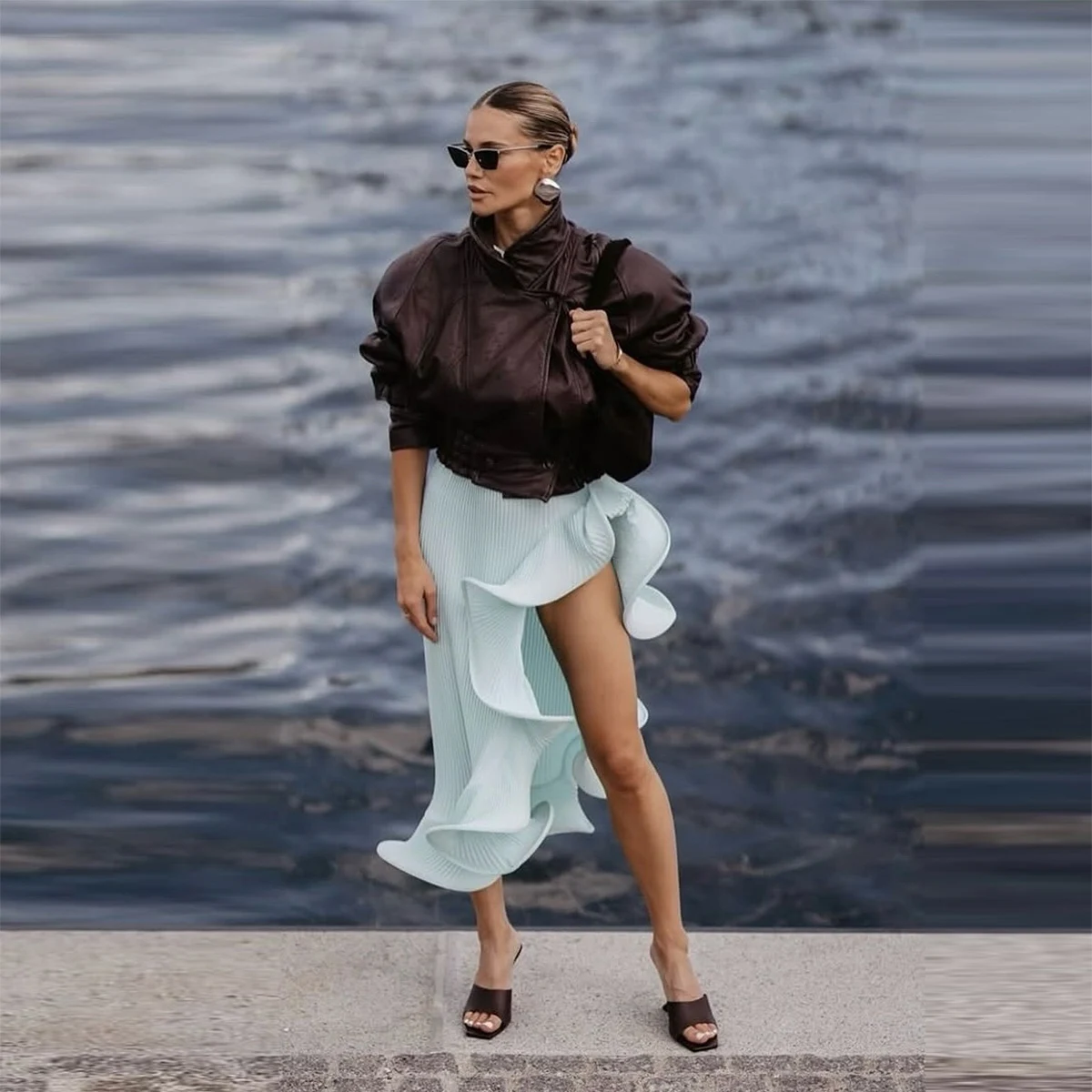 

New Fashion Irregular Shape Women Skirt Ruffles High Low Girls Formal Skirt Office Lady Long Skirt 2026