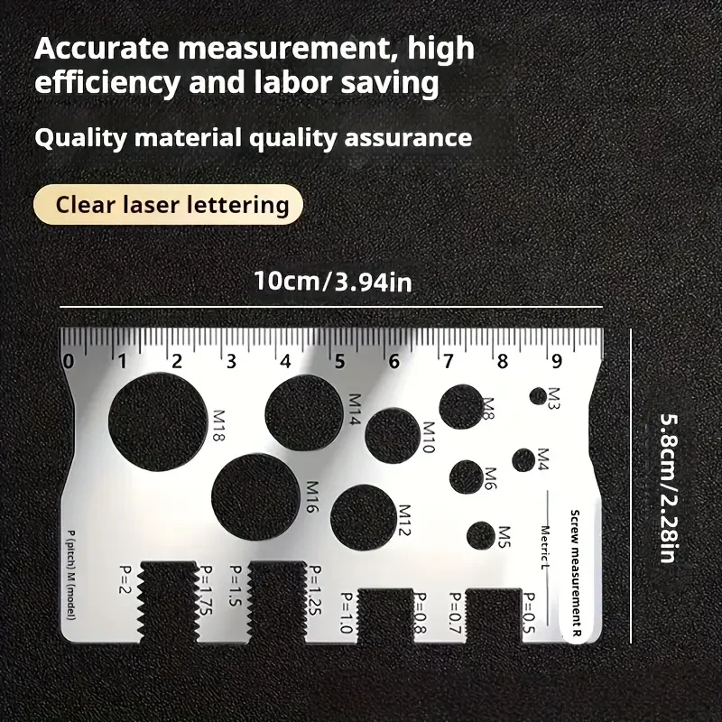 M3-M18 Stainless Steel Thread Checker & Screw Measuring Ruler – Metric Gauge for Screw Pitch, Bolts, Nuts and Screws