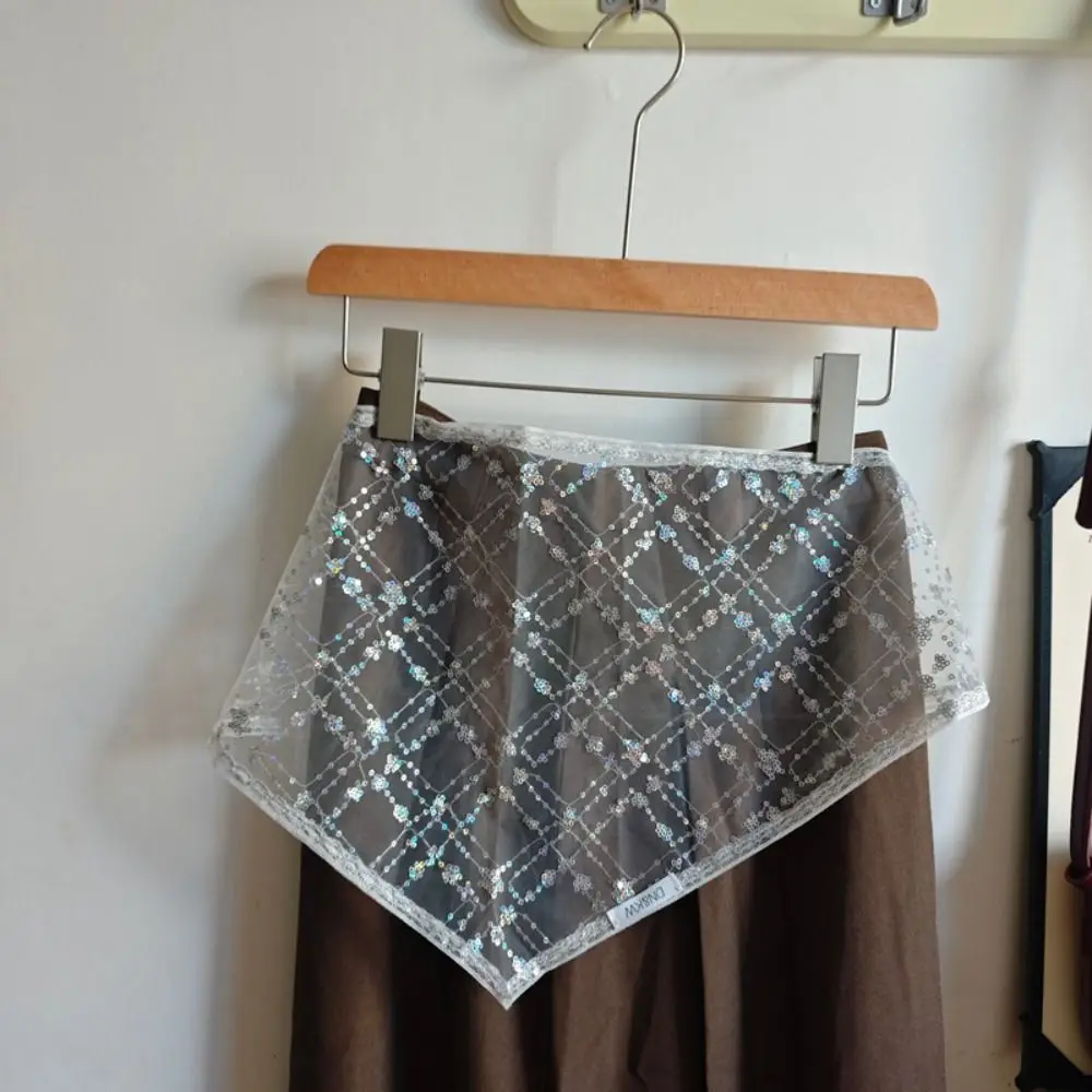 Unique Korean Style Lace Mini Skirt Triangle Thin Sequins Half Skirt Gauze Cummerbund Dress Jeans Belt Spicy Girls