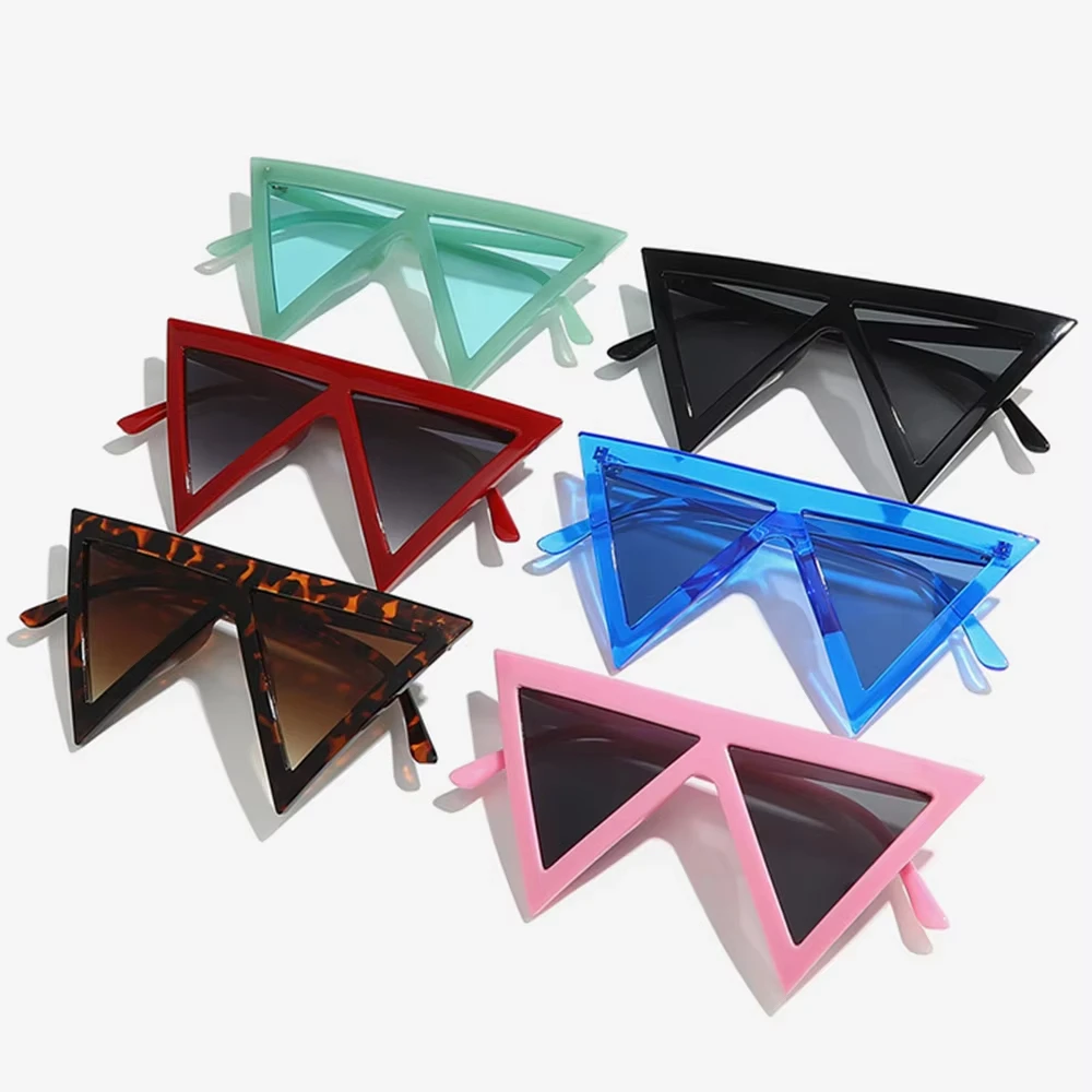 KLASSNUM Novelty Triangle Sunglasses Women Exaggerated Funny Geometric Sun Glasses Thick Frame Pink Party Costume Eyewear Shades