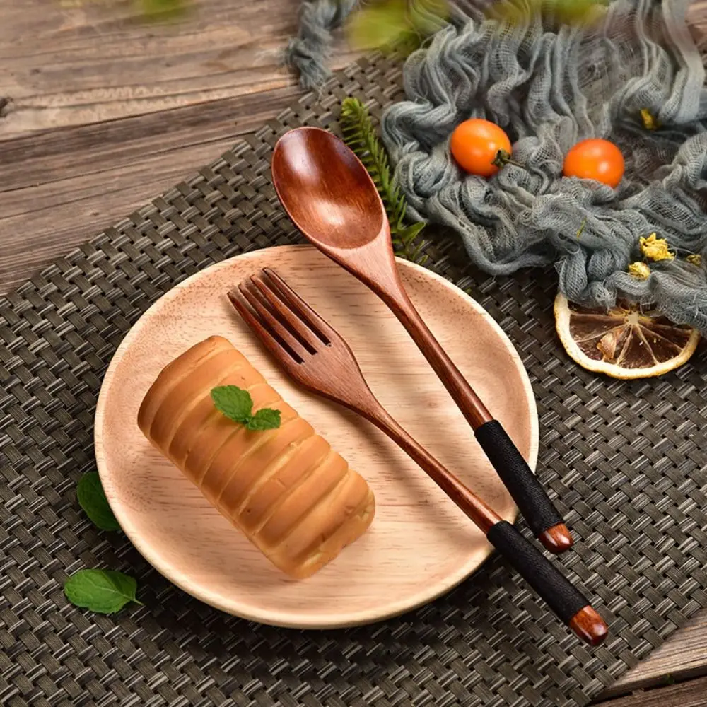 New High Quality Natural Wooden Spoon Handmade Dinner Kit Kitchen Spoon Fork Kitchen Accessories