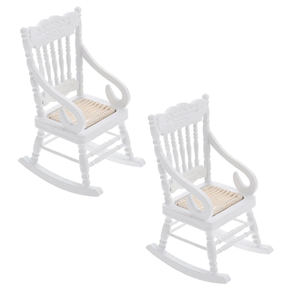 

2Pcs Dollhouse Rocking Chair Mini House Furniture Premium Craftsmanship Lifelike Detail Lightweight Compact Decoration Accessory