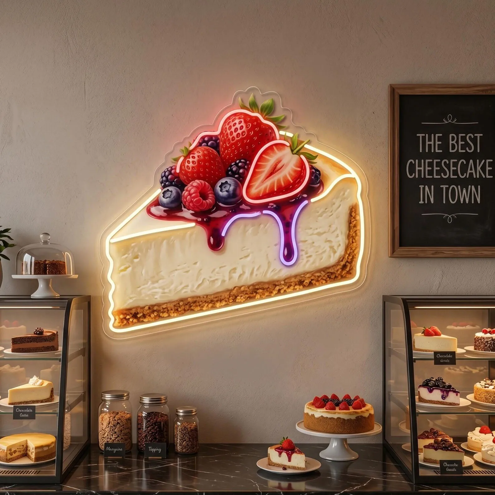 Berry Cheesecake Neon Sign,Cake Neon Sign,Sweet Dessert LED Neon for Bakery/Cake Shop/Coffee Decor,Business Owner Gift