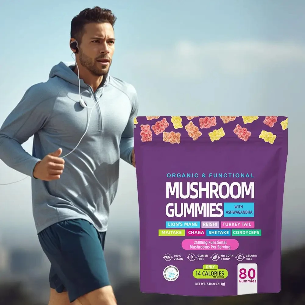 

2 bag Mushroom Gummies with KSM-66 Ashwagandha & Vitamin C Super Organic Supplement for Boosted Focus & Immune System Support