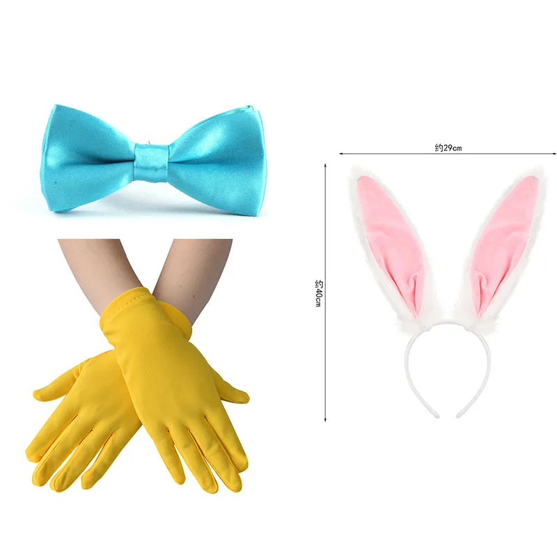 4-delig Halloween konijn kostuum mannen konijn oor hoofdband vlinderdas handschoen Y terug verstelbare jarretel voor volwassen partij cosplay