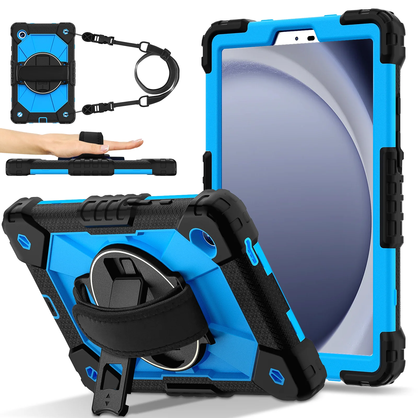 Rotatable Heavy Duty Case For Samsung Tab A11 2025 A9 2023 8.7 SM-X133 X135 X110 X115 X117 Armor Stand Cover With Shoulder Strap