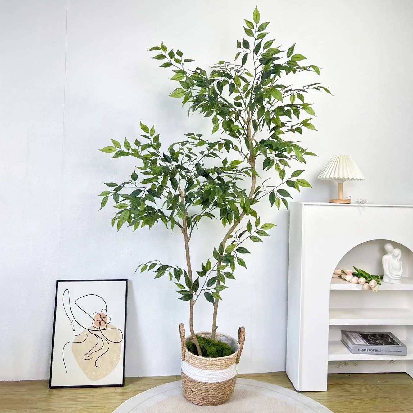 65-190cm Artificial Ficus Tree Branches Banyan Leaves Tall Fake Plant Plastic leaves Landscape faux plant For Home Garden Decor