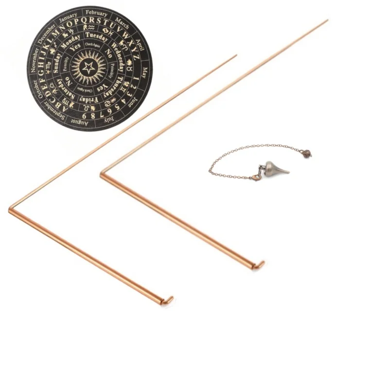4PCS Copper Dowsing Rods Kit - 99.9% Pure Copper Divining Rods with 1 Pendulos & 1 Divination Mat Outdoor Detection Tool