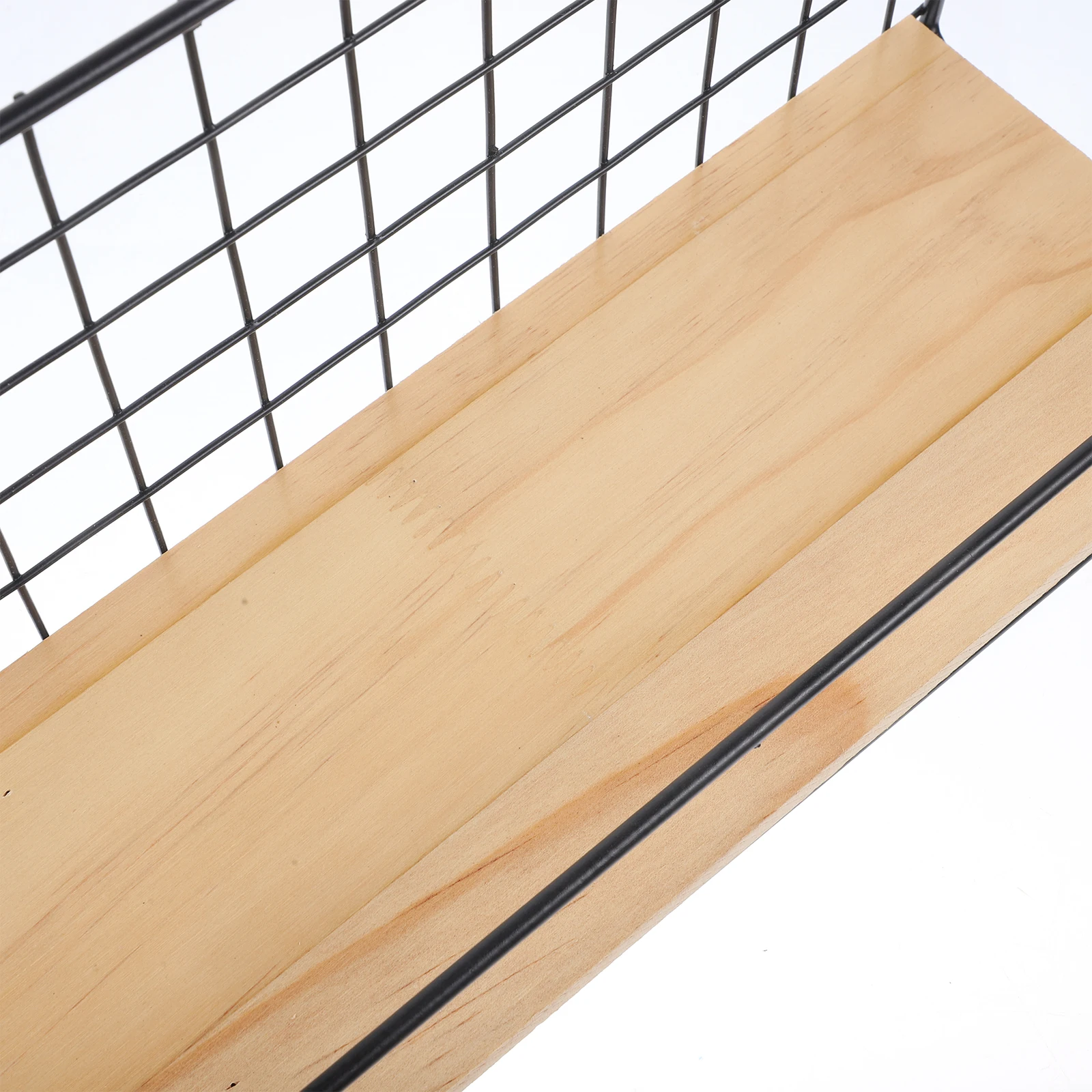 

30X11.5X15Cm Black Wall Hanging Basket Storage Rack Iron Wood Material Space Saving Bathroom Accessories Kitchen Organizer Holds