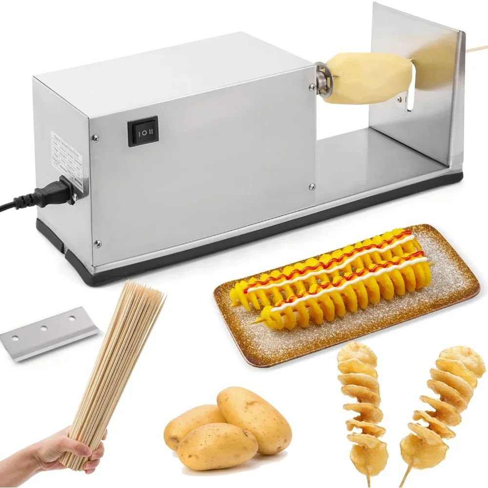 Potato Slicer Electric Potato Tornado Spiral Slicer with Free Bamboo Skewers Stainless Steel Automatic Twisted Potato Cutter