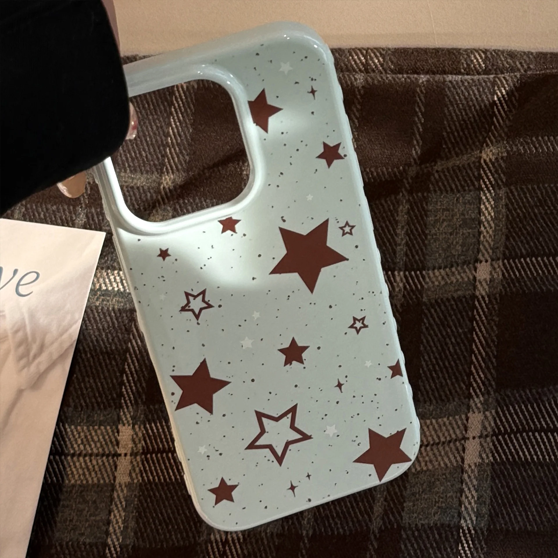 Korean Full Screen Splash-ink Brown Stars Soft Phone Case For iPhone 17 16 15 14 13 12 Pro Max Y2K Shockproof Protective Cover