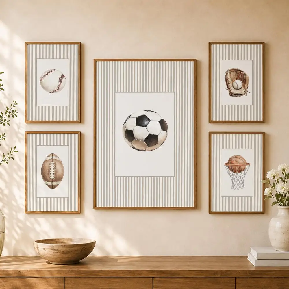 Vintage Sports Balls Equipment Tennis Golf Football Baseball Poster Home Room Bar Cafe Club Decor Aesthetic Art Wall Painting
